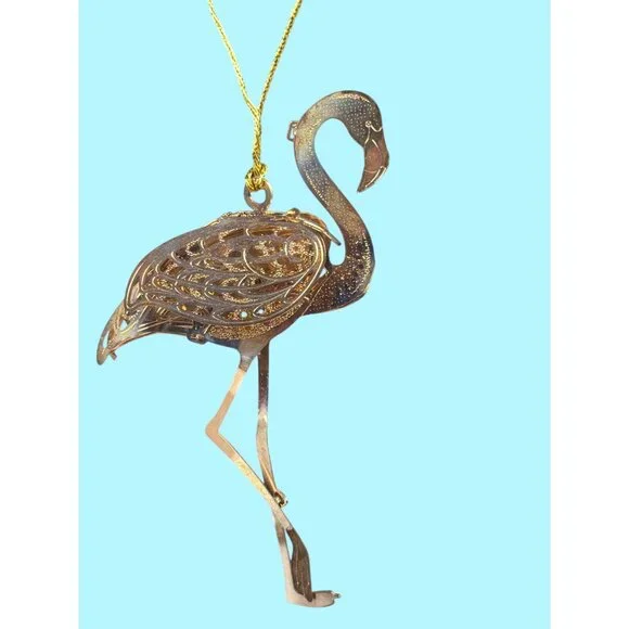 VTG Baldwin Flamingo Ornament 3D Tropical Collection Rose Gold Metal Filigree - Picture 10 of 11